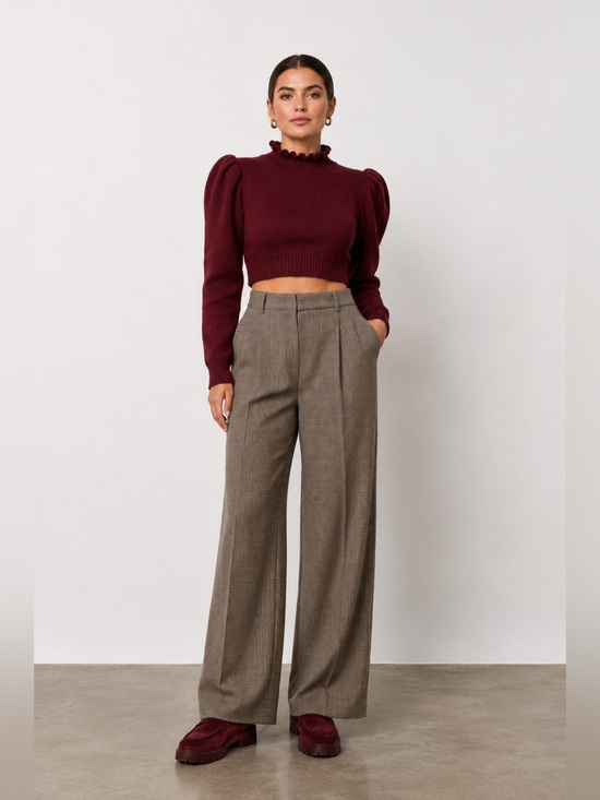 Anine Bing Pants - Anine Bing Wide-Leg Plaid Trousers in Brown Old Money Preppy Collegiate